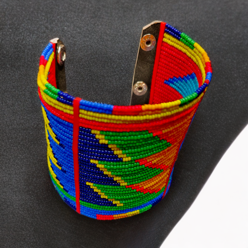 Colorful beaded bracelet on a black background